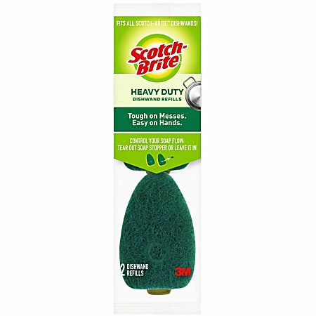 Scotch-Brite Heavy-Duty Dishwand Refills, 2.9"H x 2.2"W, 2 Pack, 7 / Carton, Green