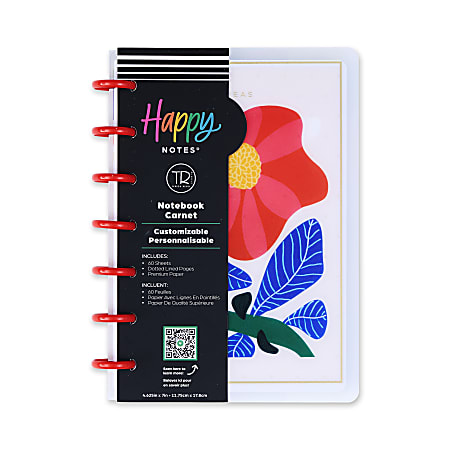 Happy Planner Mini Disc Bound Notebook, 4-5/8" x 7", Dotted Rule, 60 Sheets, Pop Of Joy