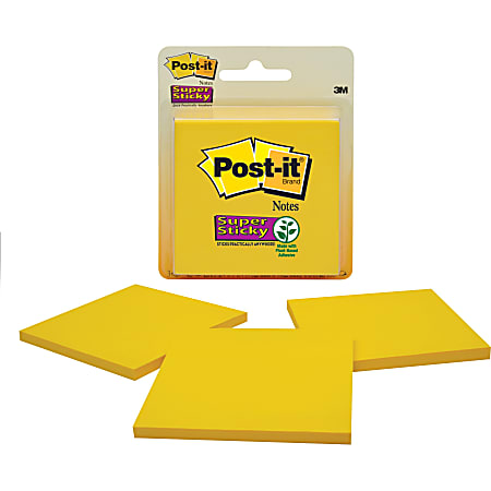 Post-it® Super Sticky Notes, 3" X 3" Canary Yellow - 135 - 3" x 3" - Square - 45 Sheets per Pad - Unruled - Canary Yellow - Paper - Self-adhesive - 3 Pad