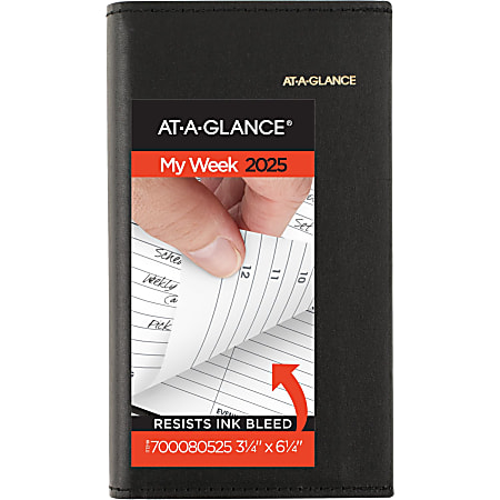 2025 AT-A-GLANCE® Refillable Weekly Appointment Book Planner, 3-1/4" x 6-1/4", Black, January To December, 7000805