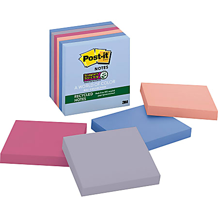 Post it® Super Sticky Recycled Notes, 3" x 3", Bali, Pack Of 6 Pads