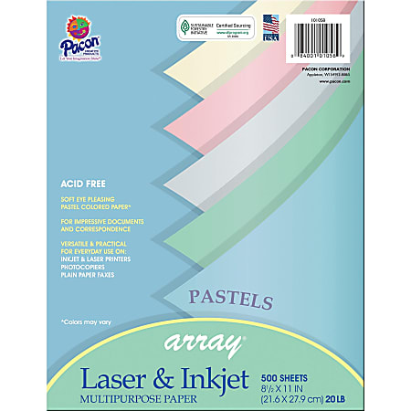 Pacon® Bond Paper, Letter Size (8 1/2" x 11"), 20 Lb, Assorted Pastel Colors, Ream Of 500 Sheets