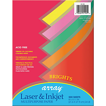 Pacon® Bond Paper, Letter Size (8 1/2" x 11"), 24 Lb, Assorted Bright Colors, Ream Of 500 Sheets