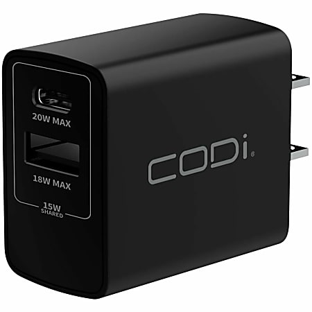 CODi 20W Dual Port Wall Charger - USB-C PD & USB-A QC 3.0 - A01102