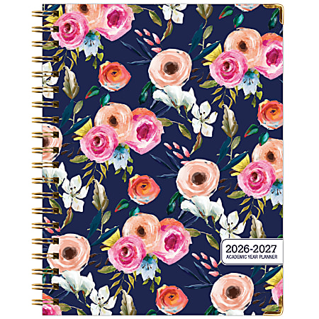 2026-2027 Excello Brands 14-Month Academic Year Hardcover Weekly/Monthly Fashion Planner, 8-1/2" x 11", Navy Floral, May To June, Total Qty 1