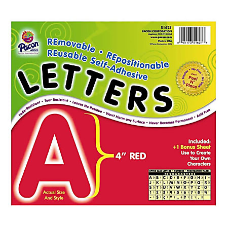 Pacon® Self-Adhesive Letters, 4", Red, Pack Of 78