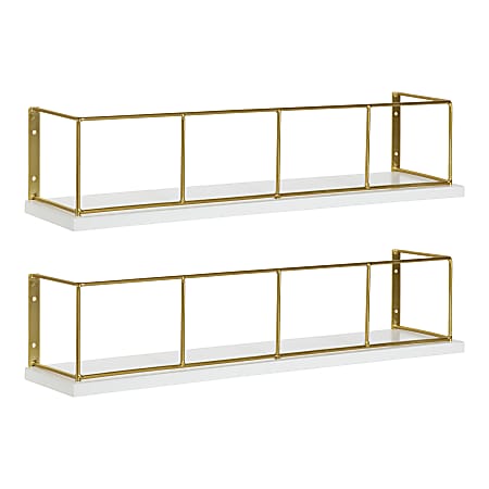Kate and Laurel Benbrook Wall Shelves, 4"H x 18"W x 4"D, White/Gold, Set Of 2 Shelves