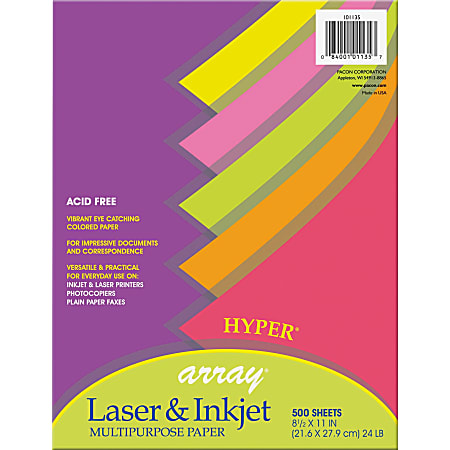 Pacon® Bond Paper, Letter Size (8 1/2" x 11"), 24 Lb, Assorted Hyper Colors, Ream Of 500 Sheets