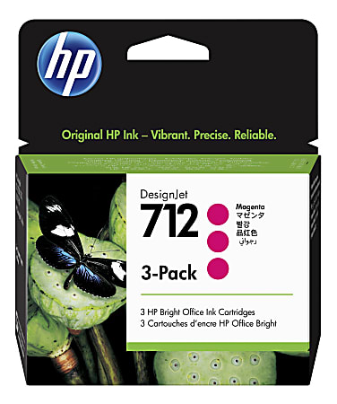 HP 712 DesignJet High-Yield Magenta Ink Cartridges, Pack Of 3, 3ED68A