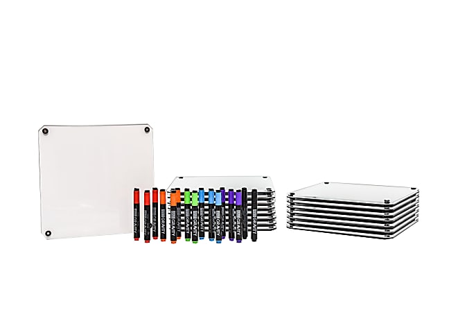 McSquares With Non-Magnetic Dry-Erase Whiteboard Rolling Easel And Markers, 12" x 12", Metal Frame With Black Finish, Pack Of 16