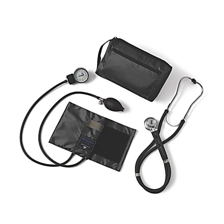 Medline Compli-Mates Handheld Aneroid Sphygmomanometer And Stethoscope Kit, Adult, Black