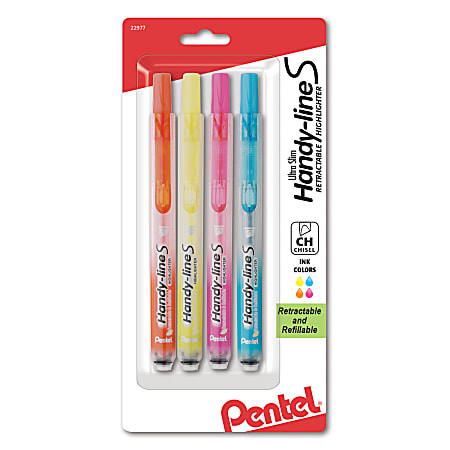 Pentel® Handy-Line S™ 54% Recycled Retractable Highlighters, Chisel Point, Assorted, Pack Of 4