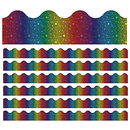 Carson Dellosa Education Scalloped Border, Sparkle + Shine Rainbow Foil, 39' Per Pack, Set Of 6 Packs