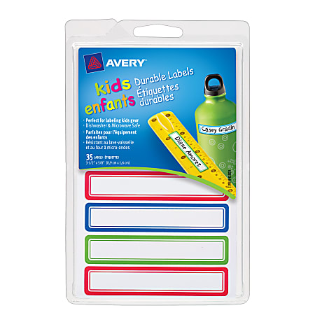 Avery® Permanent Waterproof Labels For Kid's Gear, 41428, 3 1/2" x 5/8", Assorted, Pack Of 35