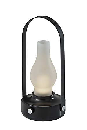 Adesso Eddy LED Cordless Indoor/Outdoor Table Lamp, 11-3/4”H, Frosted Glass Shade/Black Base