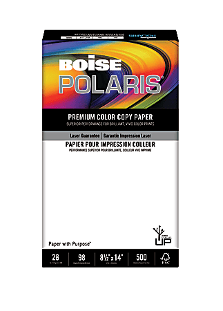 Boise® POLARIS® Premium Colored Copy Paper, Legal Size (8 1/2" x 14"), 92 (U.S.) Brightness, 28 Lb, FSC® Certified, White, Ream Of 500 Sheets