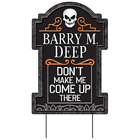 Amscan Halloween Barry M. Deep Metal Tombstone, 22"H x 12"W x 4"D, Black