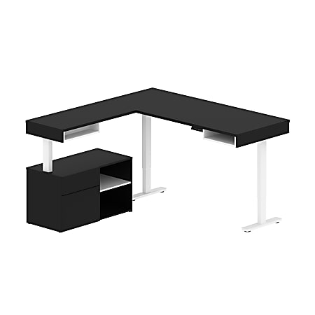 Bestar Viva 72"W L-Shaped Standing Corner Desk With Credenza, Black/White