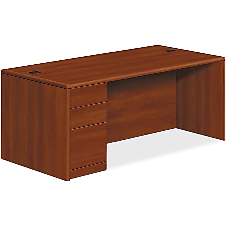 HON 10700 Series Cognac Laminate Desking - 66" x 30" x 29.5" - 3 x Box Drawers, File Drawers - Waterfall Edge - Material: Wood Work Surface, Particleboard, Hardwood Trim, Wood Grain - Finish: Cognac