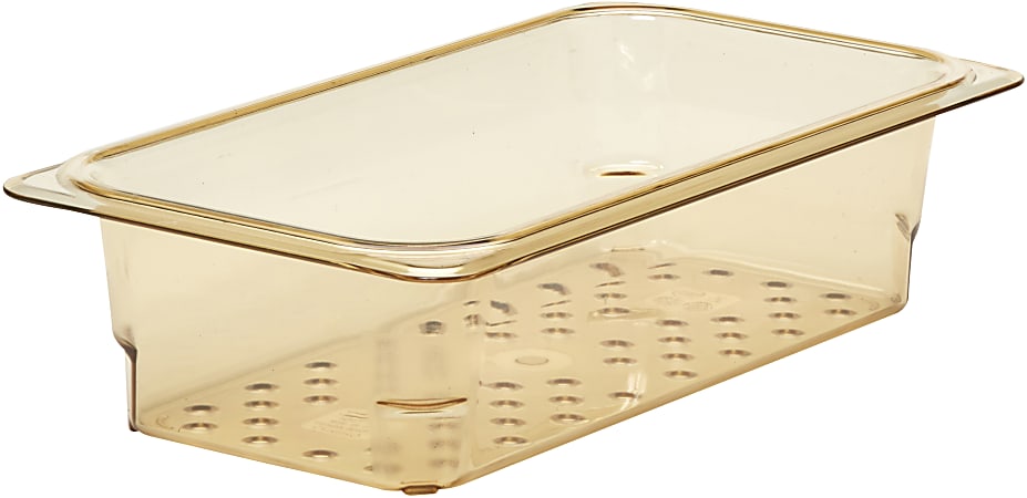Cambro H-Pan High-Heat GN 1/3 Colander Pans, 3"H x 6-15/16"W x 12-3/4"D, Amber, Pack Of 6 Pans