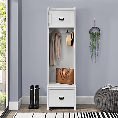 Ameriwood Home Farmington Entryway Hall Tree With Storage Bench 72 H x 19 13 16 W x 15 15 16 D Ivory