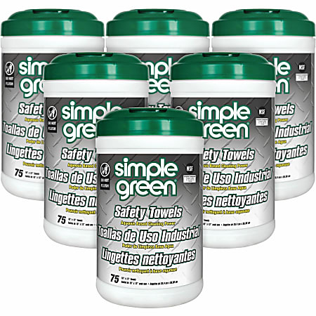 Simple Green Multi-Purpose Cleaning Safety Towels - 10" x 11.75" - Green - 75 Per Canister - 6 / Carton