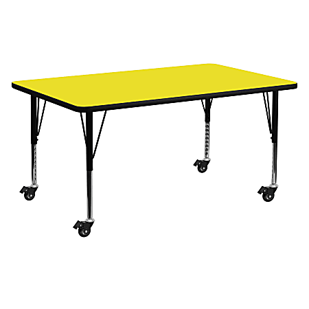 Flash Furniture Mobile Rectangular HP Laminate Activity Table With Height-Adjustable Short Legs, 25-1/2"H x 24"W x 60"D, Yellow