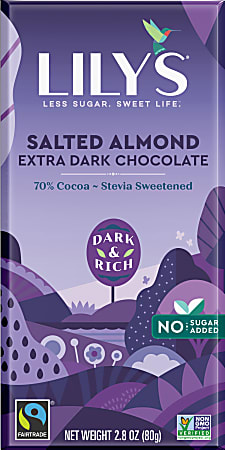 Lily's Salted Almond Extra-Dark Chocolate Bar, 2.8 Oz, Pack Of 12 Bars