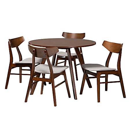 Baxton Studio Timothy Dining Set, 29-1/2”H x 39-7/16”W x 39-7/16”D, Light Gray/Walnut Brown