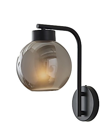Adesso Atticus Wall Lamp, 5"W, Smoked Glosted Glass Shade/Black Base