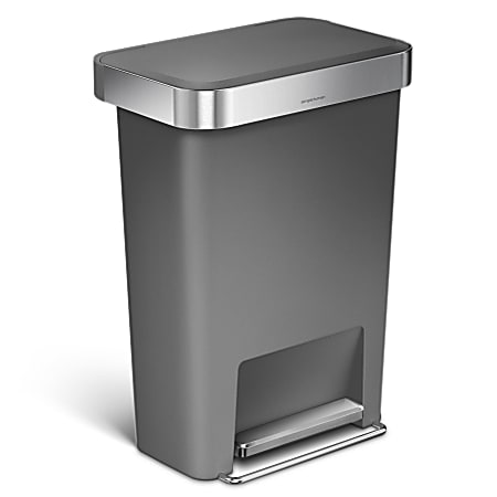 simplehuman Rectangular Step Can With Liner Pocket, 12 Gallons, Gray Plastic