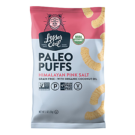 LesserEvil Paleo Puffs, Himalayan Pink Salt, 1 Oz, Pack Of 24 Bags