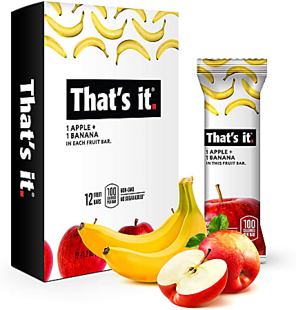 That's It Fruit Bars, Gluten-Free Apple + Banana, 1.2 Oz, Pack Of 12 Bars