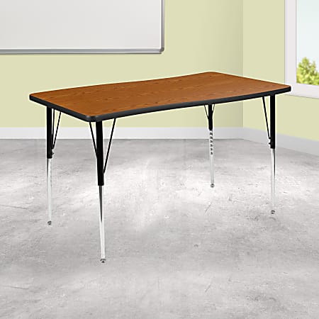 Flash Furniture Rectangle Wave Flexible Collaborative Thermal Laminate Activity Table With Standard-Adjustable Legs, 30-1/4"H x 28"W x 47-1/2"D, Oak