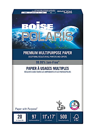 Boise® POLARIS® Premium Multi-Use Paper, White, Ledger (11" x 17"), 500 Sheets Per Ream, 20 Lb, 92 Brightness, FSC® Certified
