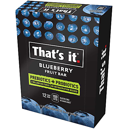 That's It Fruit Bars, Probiotic Blueberry, 1.2 Oz, Pack Of 12 Bars