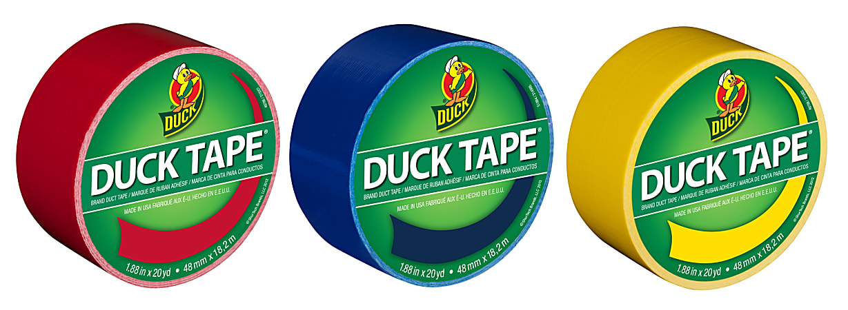 Duck® Brand Color Duct Tape Rolls, 1-15/16" x 60 Yd, Primary Colors, Pack Of 3 Rolls