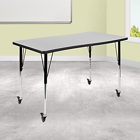Flash Furniture Mobile Rectangle Wave Flexible Collaborative Thermal Laminate Activity Table With Standard Height-Adjustable Legs, 30"H x 28"W x 47-1/2"D, Gray