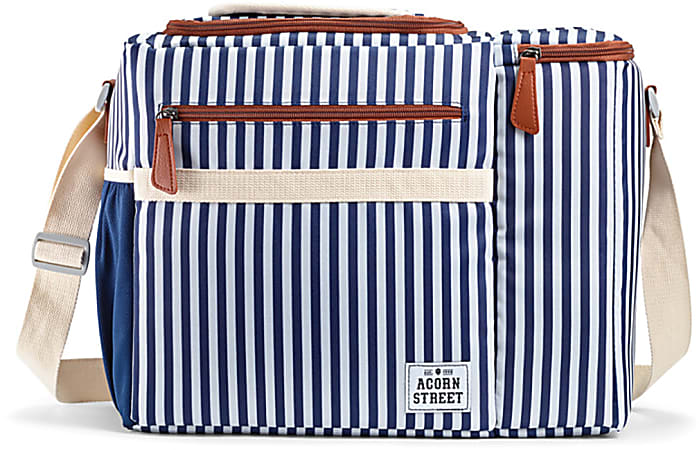 Blue and white striped lunch bag store