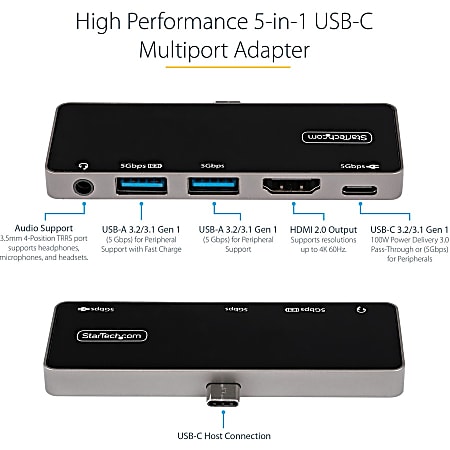 USB-C Multiport Adapter, 4K 60Hz HDMI w/HDR, 3-Port USB Hub, 100W Power  Delivery Pass-Through, USB Type C Mini Docking Station