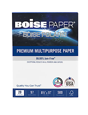 Boise® POLARIS® Premium Multi-Use Printer & Copy Paper, White, Letter (8.5" x 11"), 500 Sheets Per Ream, 20 Lb, 92 Brightness, FSC® Certified