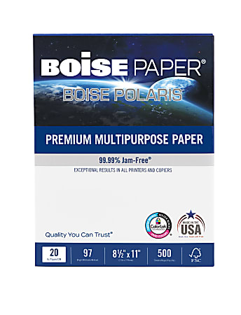 Boise® POLARIS® Premium Multi-Use Printer & Copy Paper, 1 Ream, White, Letter (8.5" x 11"), 500 Sheets Per Ream, 20 Lb, 97 Brightness