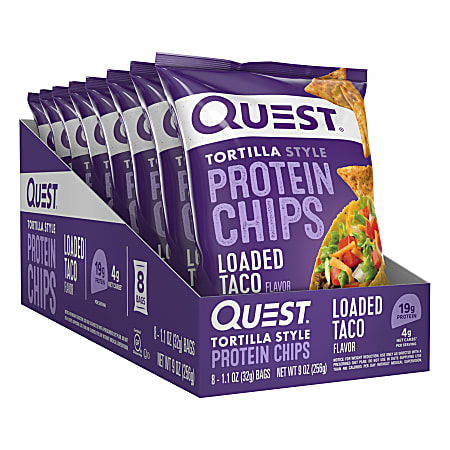 Quest Protein Chips, Loaded Taco, 1.1 Oz, Pack Of 8 Bags