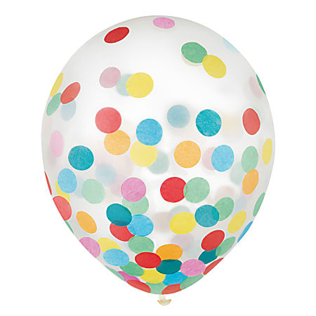 Amscan 12" Confetti Balloons, Multicolor, 6 Balloons Per Pack, Set Of 4 Packs