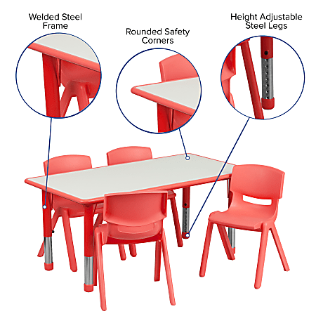 Flash furniture adjustable rectangular plastic shop activity table set with 6 chairs