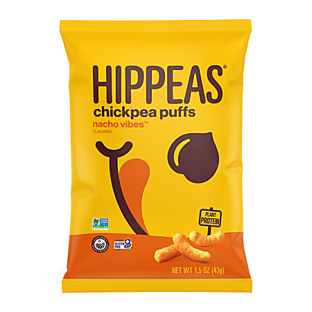 HIPPEAS Organic Chickpea Puffs Nacho Vibes, 1.5 Oz Bags, Pack Of 12 Bags