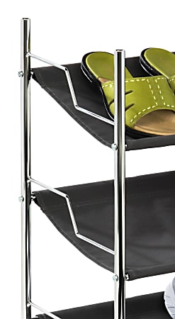 Honey Can Do 3 Tier Canvas And Chrome Shoe Rack 24 38 H x 11 716 W x 23 58 D Black Office Depot