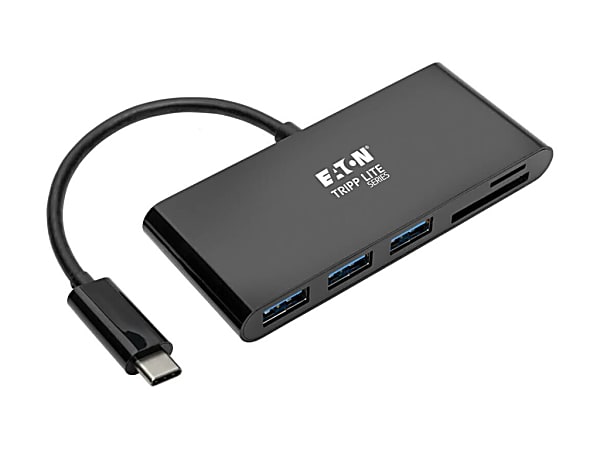 Eaton Tripp Lite Series 3-Port USB-C Hub with Card Reader, USB 3.x (5Gbps) Hub Ports and Card Reader Ports, Black - U460-003-3AMB