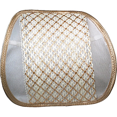 QVS Premium Ergonomic Lumbar Back Support with Woven Pad - Gold, Cream - Mesh Fabric, Steel, Woven