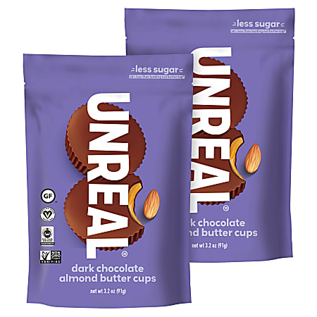 Unreal Chocolate Almond Butter Cups, 3.2 Oz, Pack Of 2 Bags